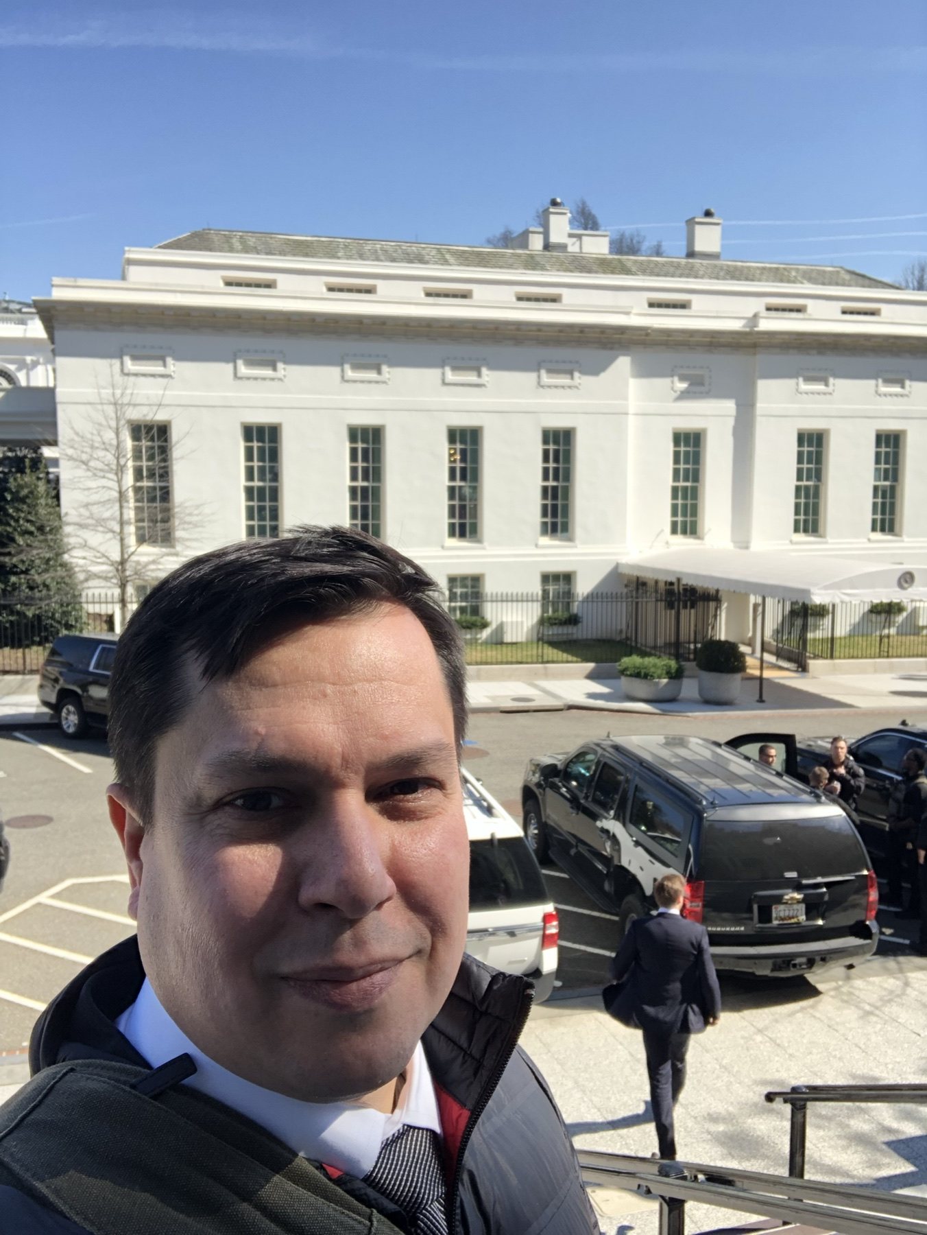 Sean Cowan at the West Wing entrance of the White House