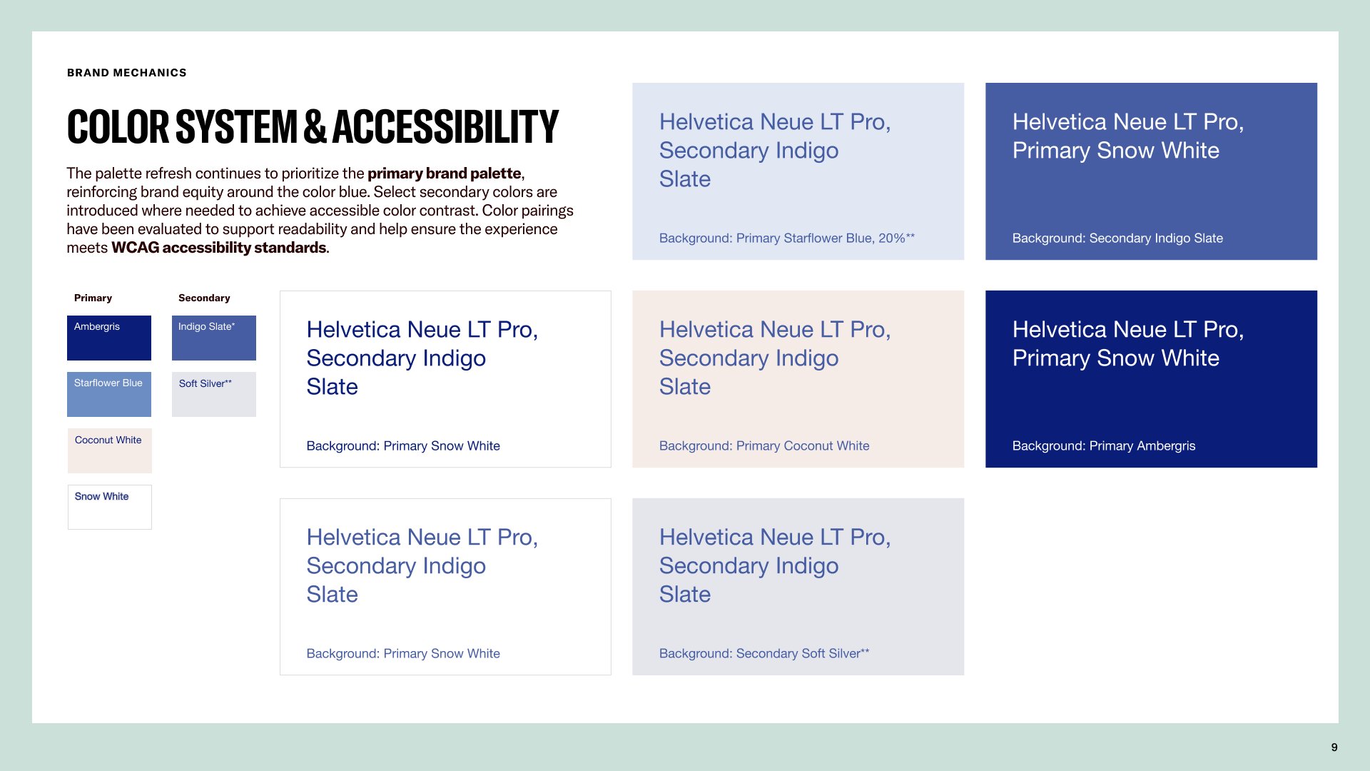 Colour system and accessibility pairings from the 2026 brand presentation
