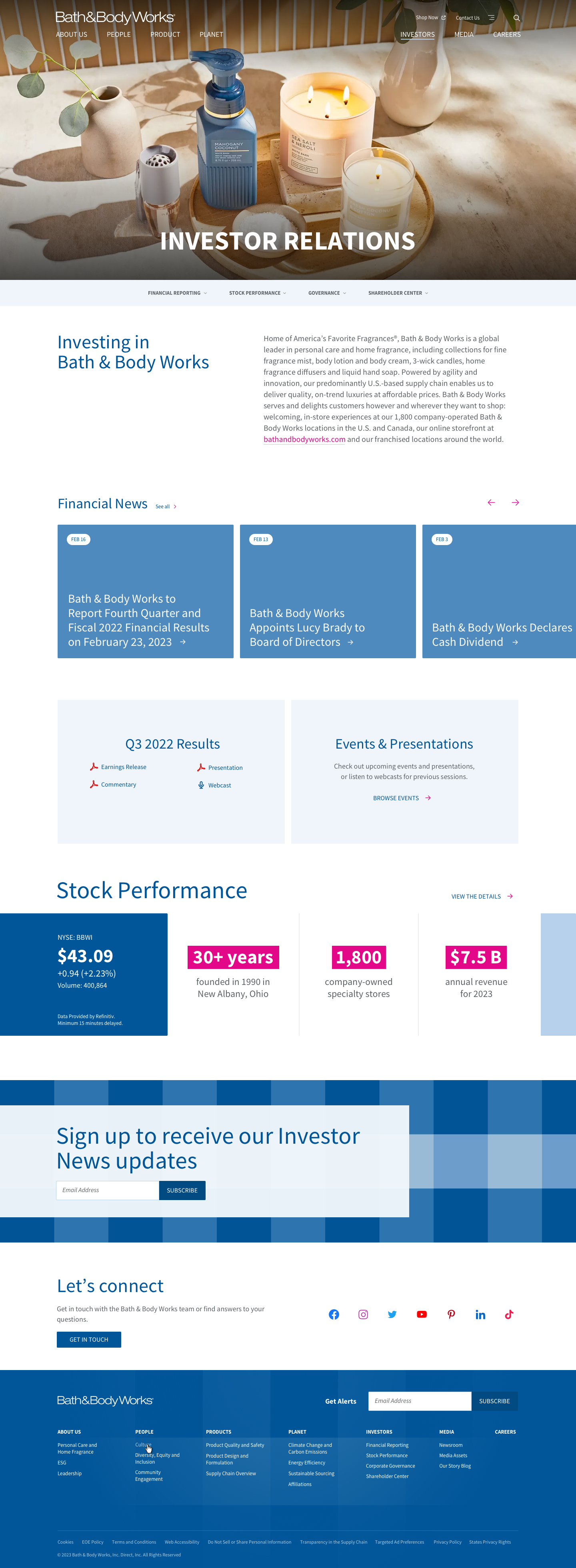 Investor Relations landing page