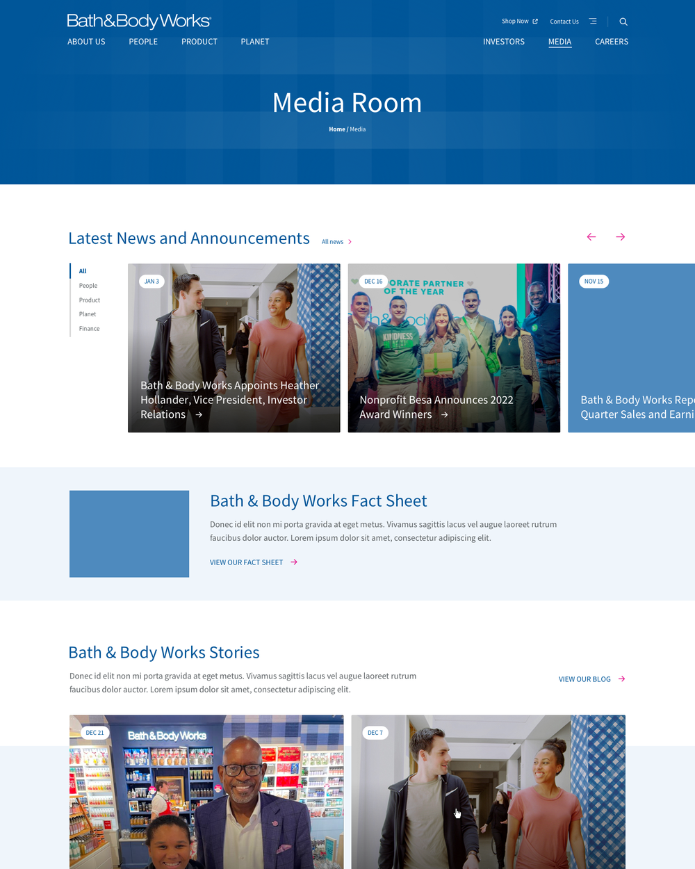Media landing page, 2023 detail design