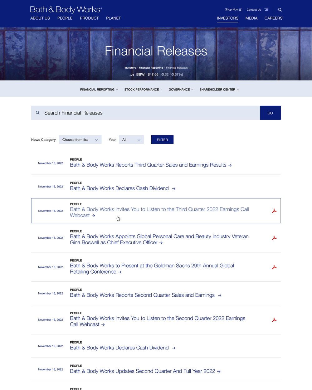 Financial Releases page, 2026 reskin