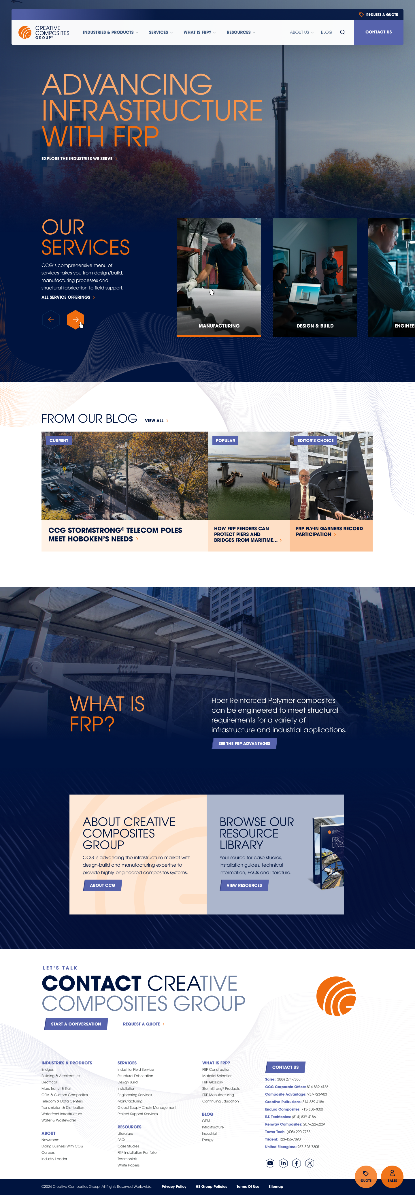 Creative Composites Group home page detail design, desktop