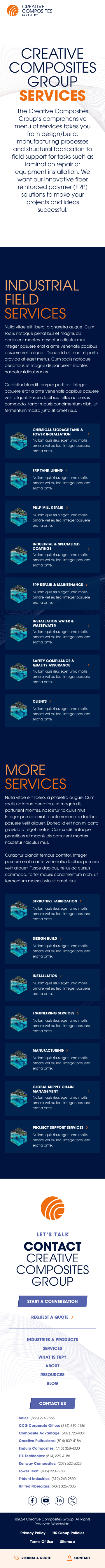 Services page, mobile
