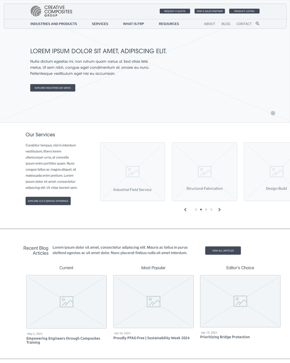 Home page wireframe