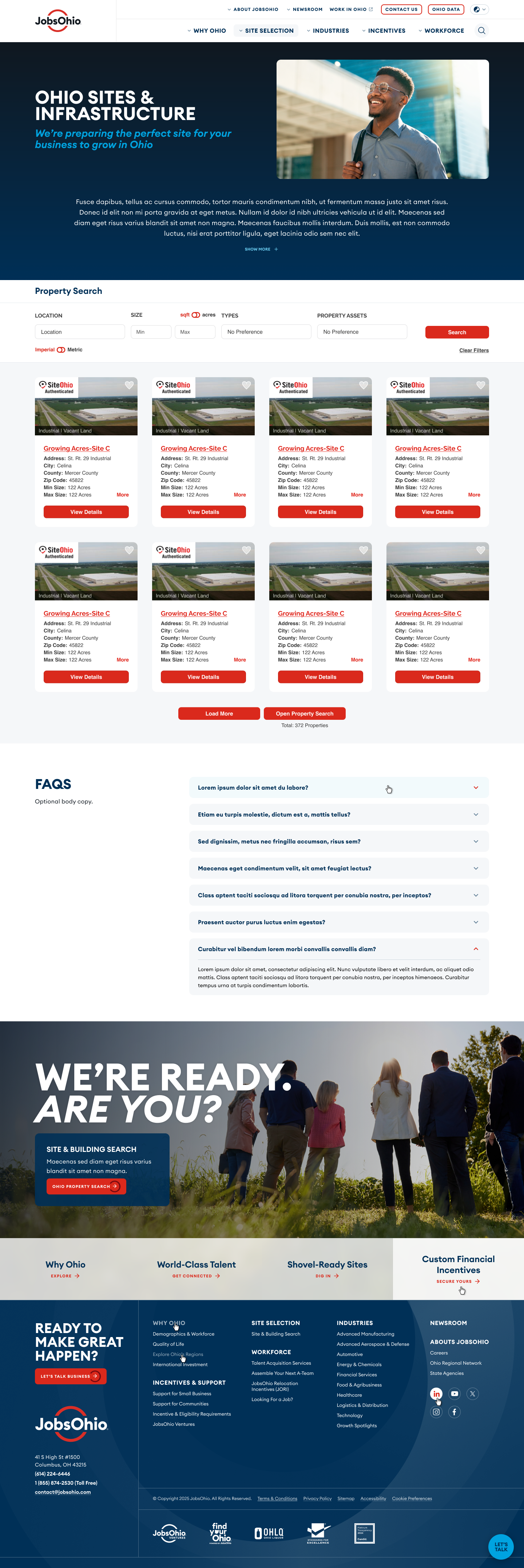Site selection page
